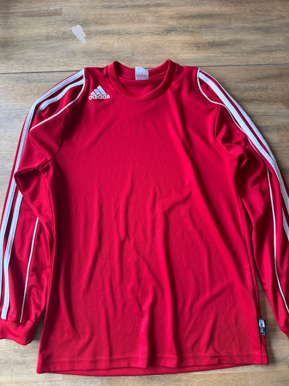Adidas athletic climalite Red Long Sleeve Crew with White Stripes